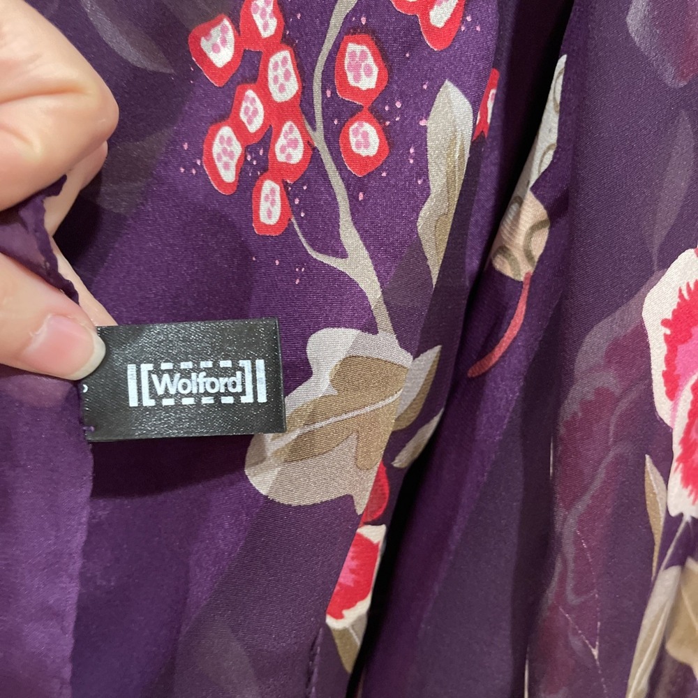 Wolford Silk Scarf Purple Floral Butterfly Sheer Stripe Luxury‎ Mesh Wrap Art - Picture 6 of 7